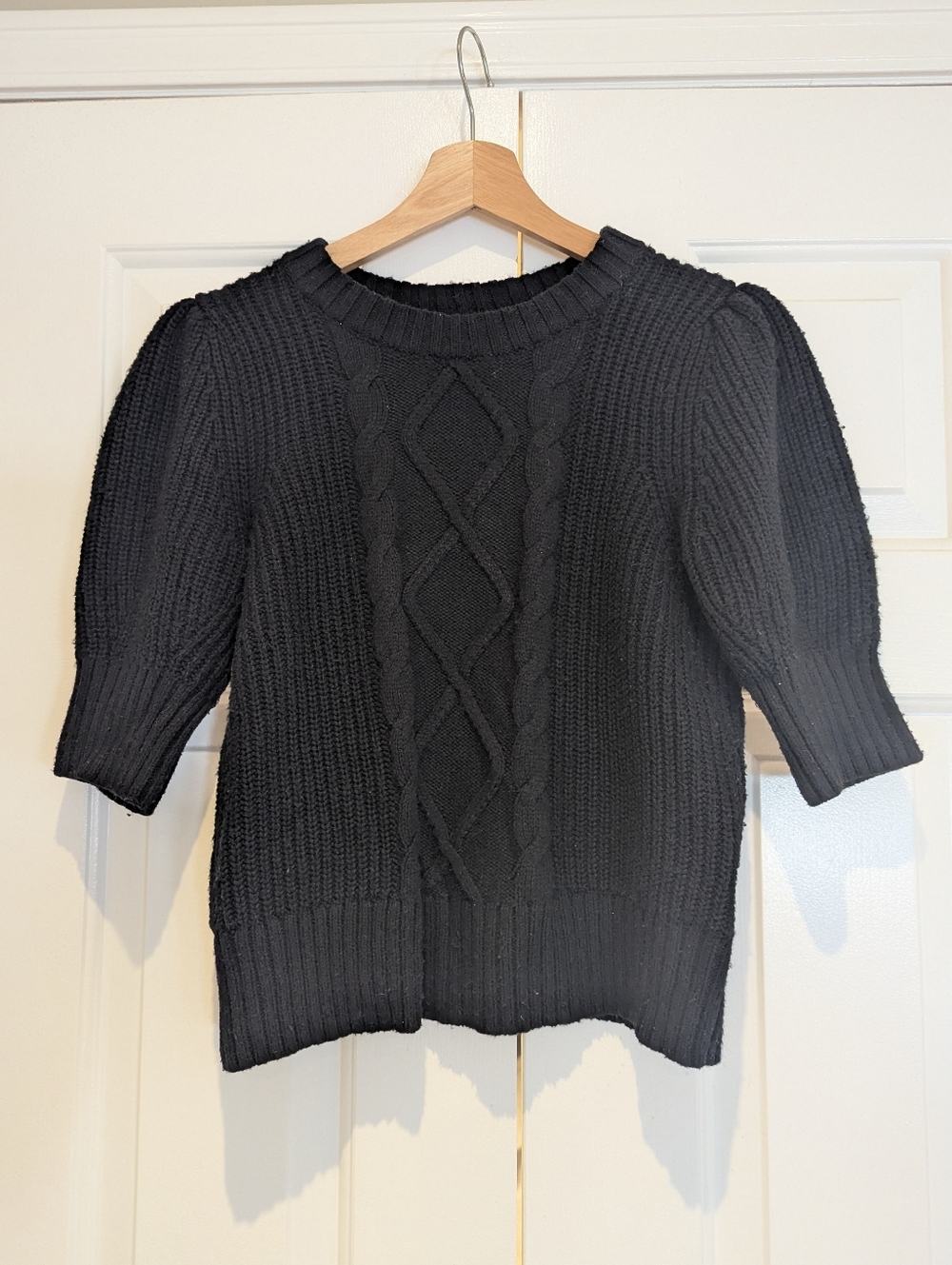 GAP Black Cable Knit Short Sleeve Sweater Minimalist Capsule Whimsigoth Coquette